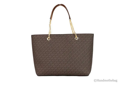 Michael Kors Jet Set Medium Brown Zip Chain Tote
