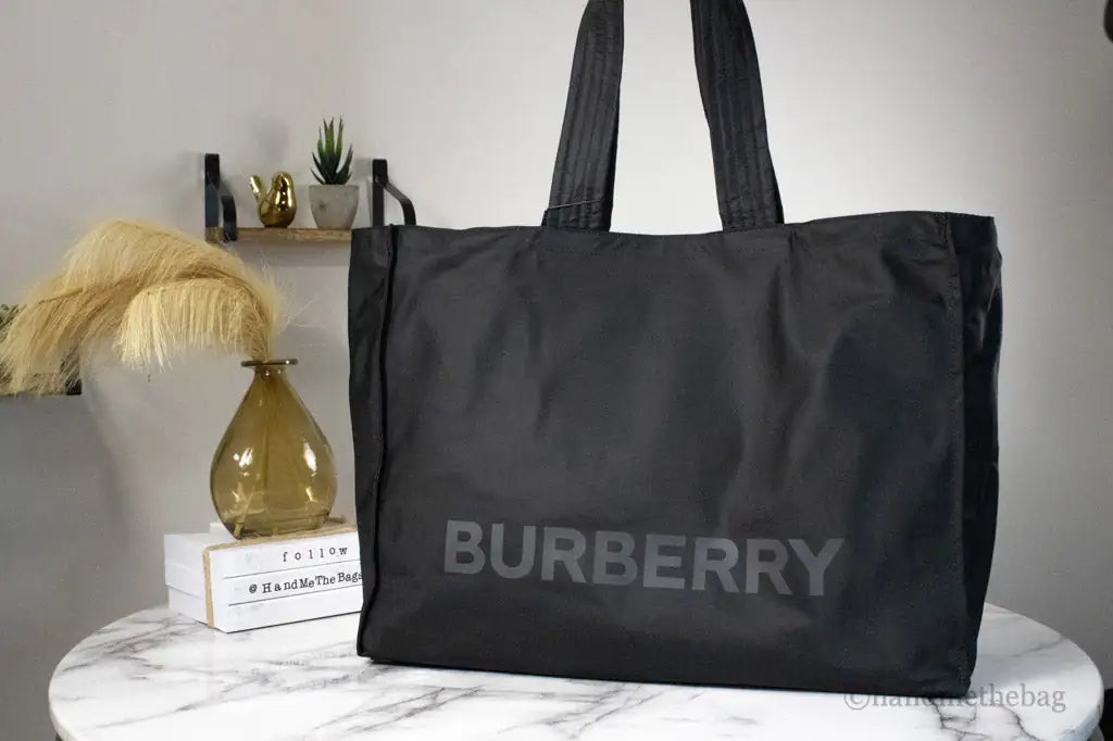 Burberry Trench Black Extra Large Nylon Econyl Branded Tote