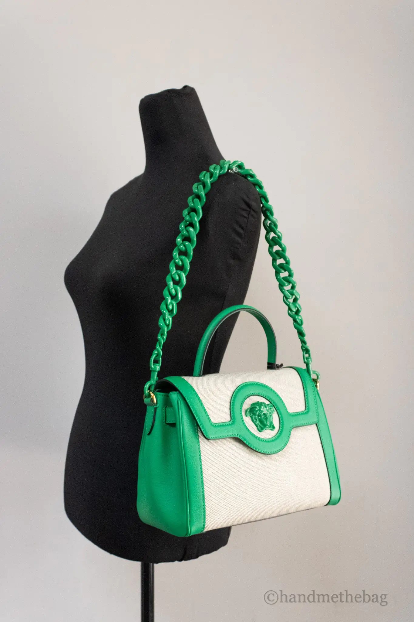 Versace Small Bright Green Rope Canvas Shopper Tote