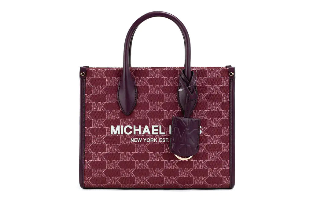 Michael Kors Mirella Small Mulberry Canvas Top Zip Shopper Tote Crossbody Bag