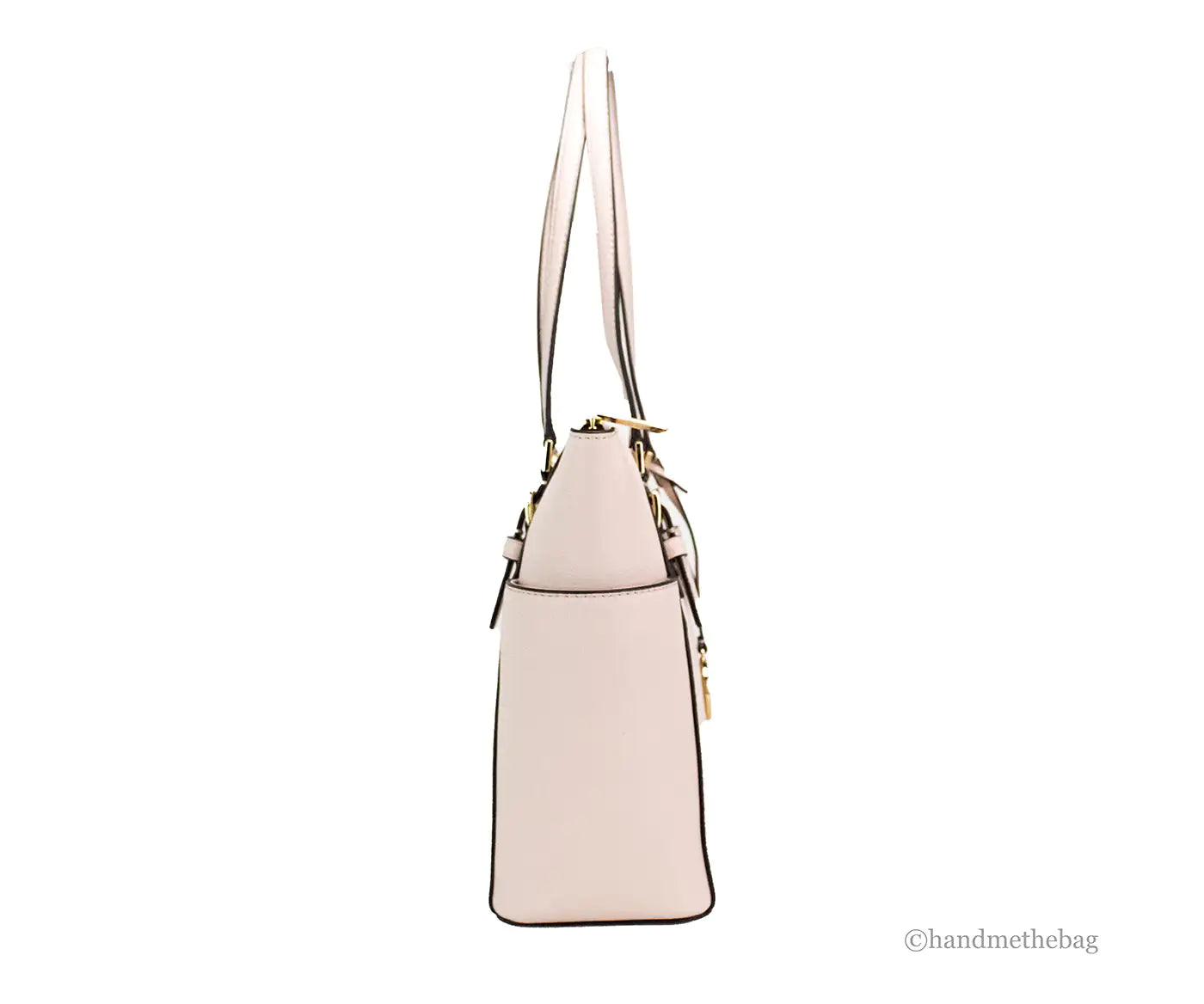 Michael Kors Charlotte Large Light Powder Blush Signature PVC Top Zip Tote Handbag