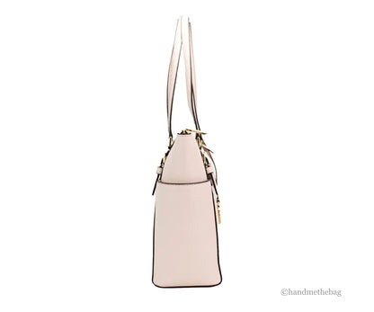 Michael Kors Charlotte Large Light Powder Blush Signature PVC Top Zip Tote Handbag