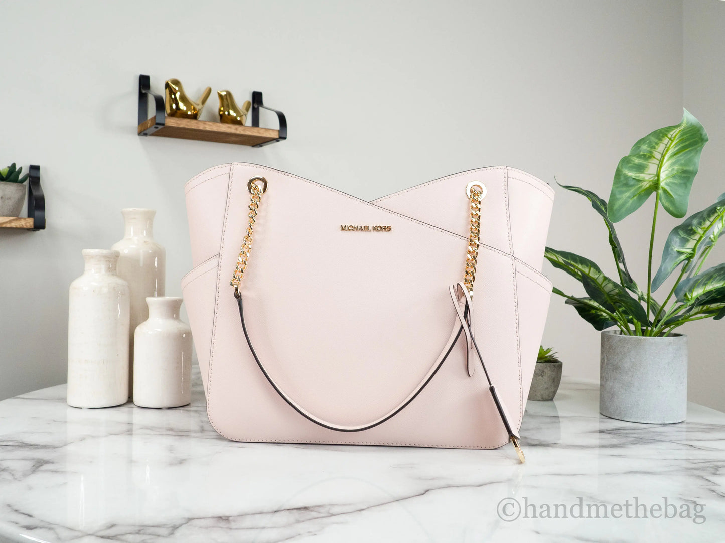 Michael Kors Jet Set Large Powder Blush X Cross Chain Shoulder Tote Handbag