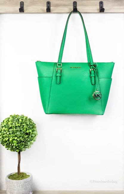 Michael Kors Charlotte Palmetto Green Large Top Zip Tote