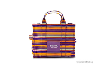 Marc Jacobs The Striped Traveler Tote Medium Purple Cotton Canvas Handbag Purse