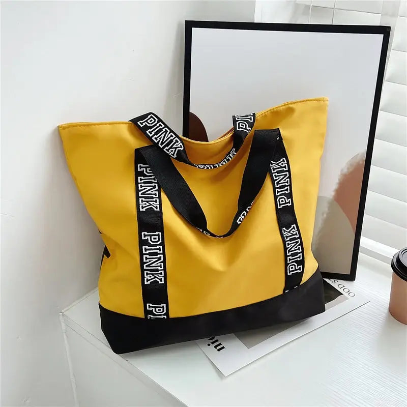 Colorblock Pink Letter Graphic Tote Bag