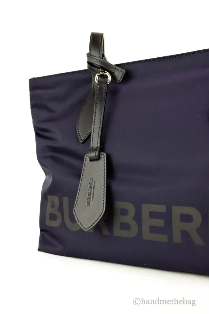 Burberry Small Navy Blue Branded Econyl Nylon Tote Bag