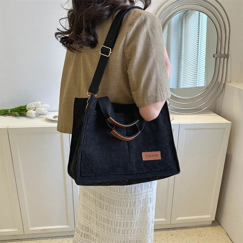 Corduroy Tote Bag Large Capcity