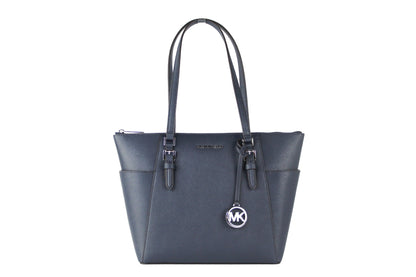 Michael Kors Charlotte Navy Leather Large Top Zip Tote