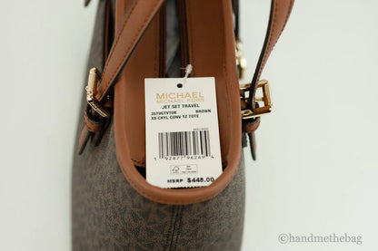 Michael Kors Jet Set Brown Signature XS Carryall Top Zip Crossbody Tote Handbag