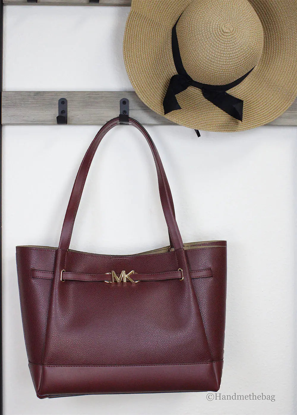 Michael Kors Reed Large Dark Cherry Leather Belted Tote