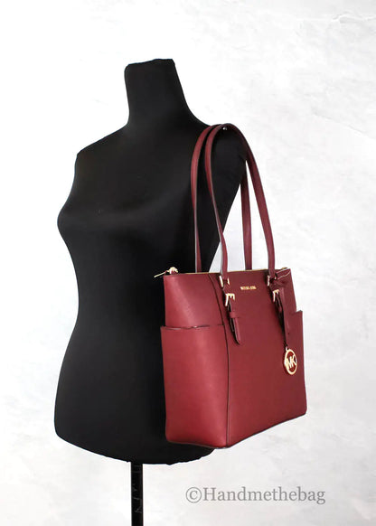 Michael Kors Charlotte Dark Cherry Large Top Zip Tote