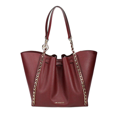 Michael Kors Mina Large Dark Cherry Leather Belted Chain Tote