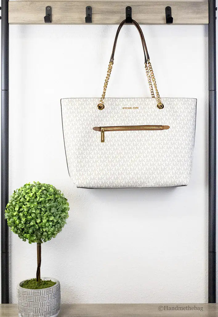 Michael Kors Jet Set Medium Vanilla Zip Chain Tote