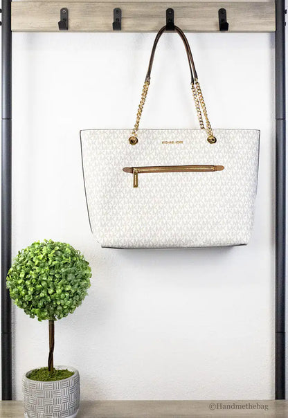 Michael Kors Jet Set Medium Vanilla Zip Chain Tote