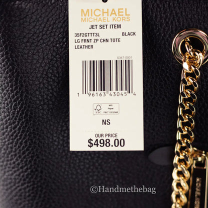 Michael Kors Medium Black Front Zip Chain Tote