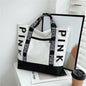 Colorblock Pink Letter Graphic Tote Bag