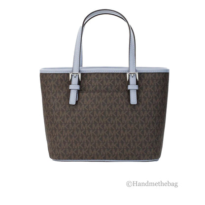 Michael Kors XS Pale Blue Brown Carryall Tote Bag