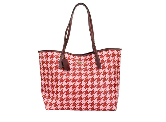 Coach Pink Red Houndstooth Coated Canvas City Tote