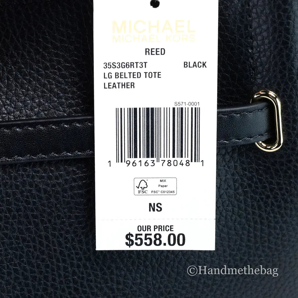 Michael Kors Reed Large Black Pebbled Leather Belted Tote