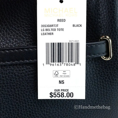 Michael Kors Reed Large Black Pebbled Leather Belted Tote
