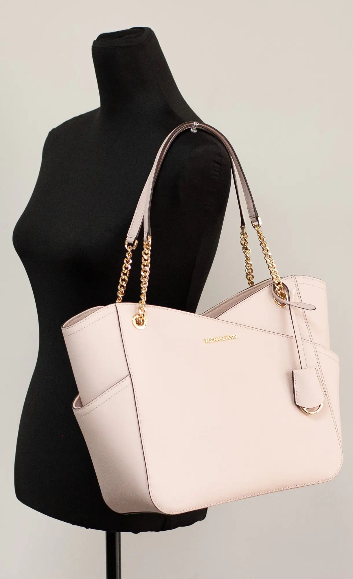 Michael Kors Jet Set Large Powder Blush X Cross Chain Shoulder Tote Handbag