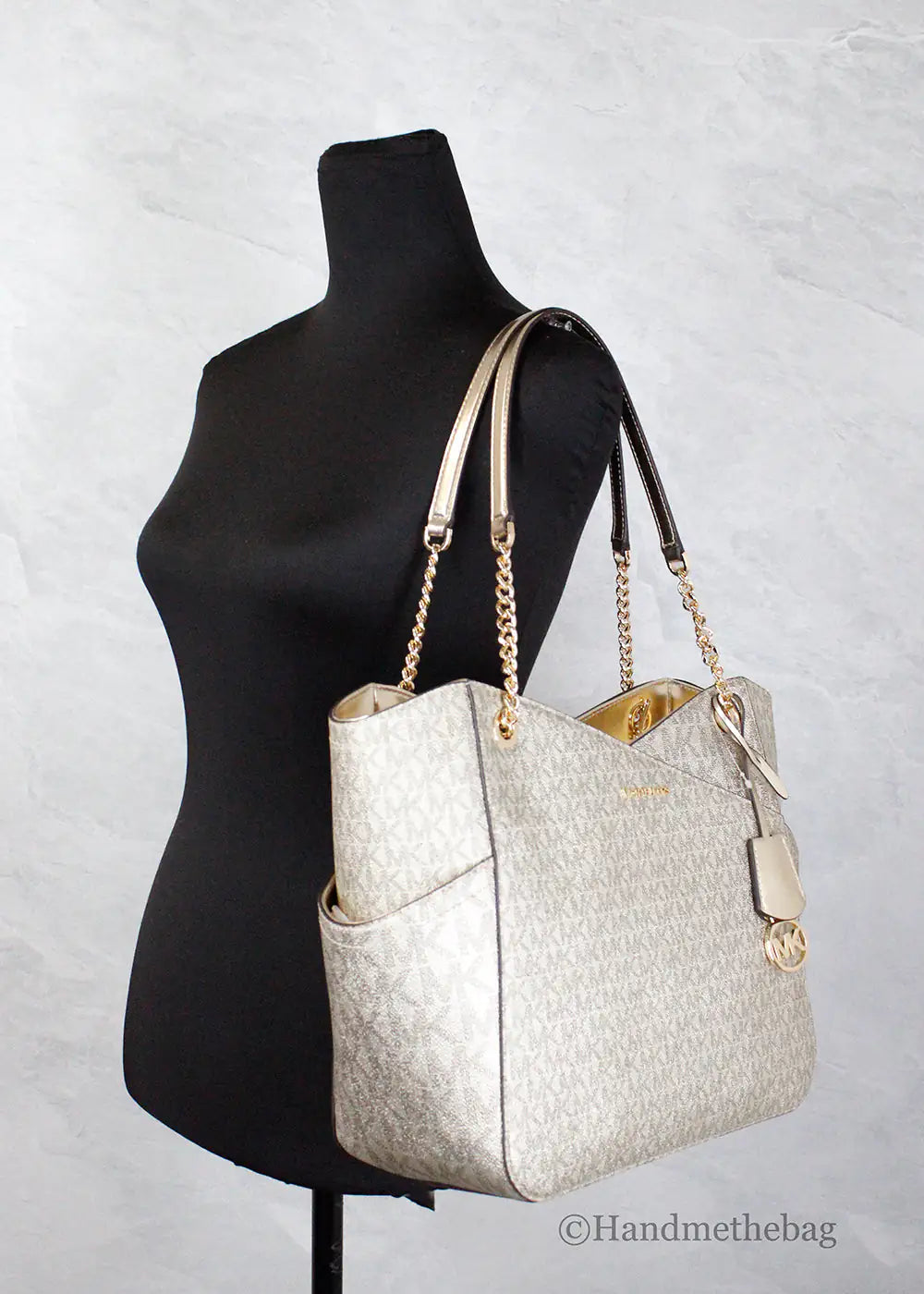 Michael Kors Jet Set Large Pale Gold X Cross Chain Tote