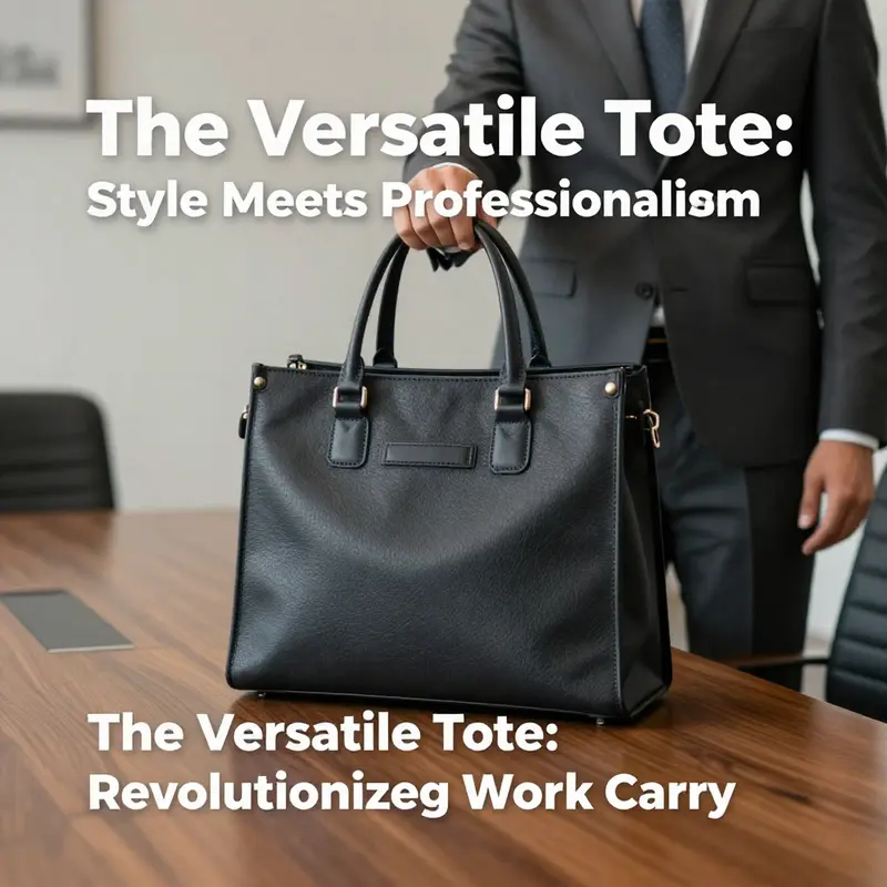 A timeline represents the evolution of tote bags from casual use to sophisticated corporate accessories.