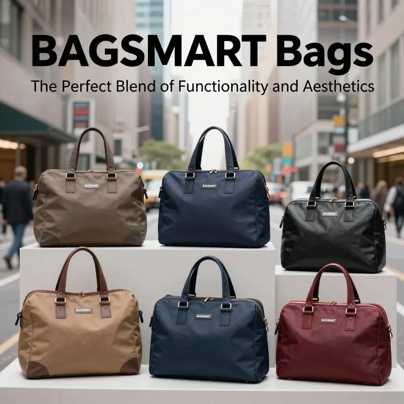 A dynamic scene featuring individuals using different BAGSMART bags in a bustling city, highlighting their stylish and functional design.