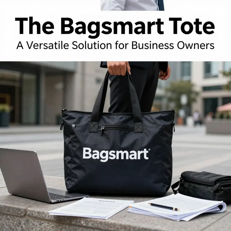 A Bagsmart tote in a city setting, filled with business essentials, appealing to today's professional user.