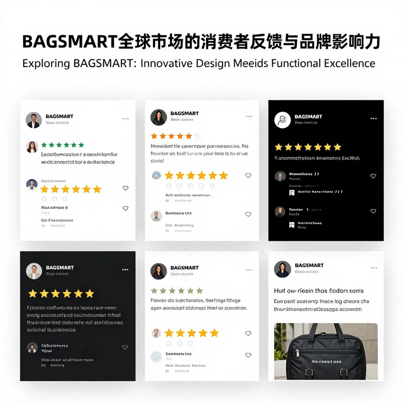 BAGSMART’s distinctive logo and a collection of their innovative bags reflecting its genderless design philosophy.