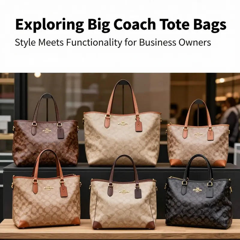 A collection of various big Coach tote bags in an urban setting, highlighting their stylish and functional nature.