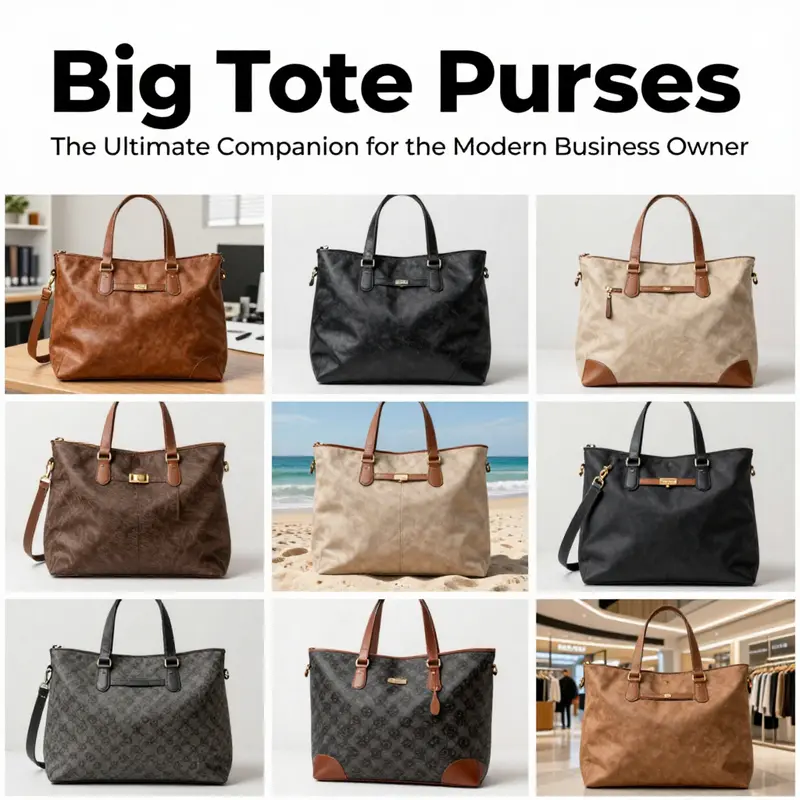 Big tote purses are portrayed in different environments showcasing their multifunctional design.