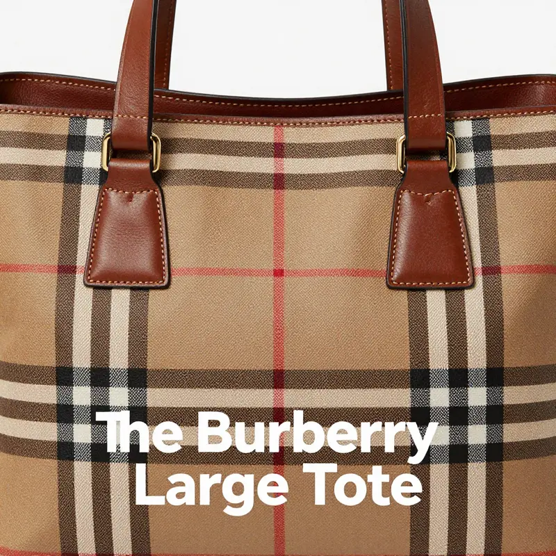 A detailed view of the signature Burberry large tote, highlighting its exquisite craftsmanship and iconic design.