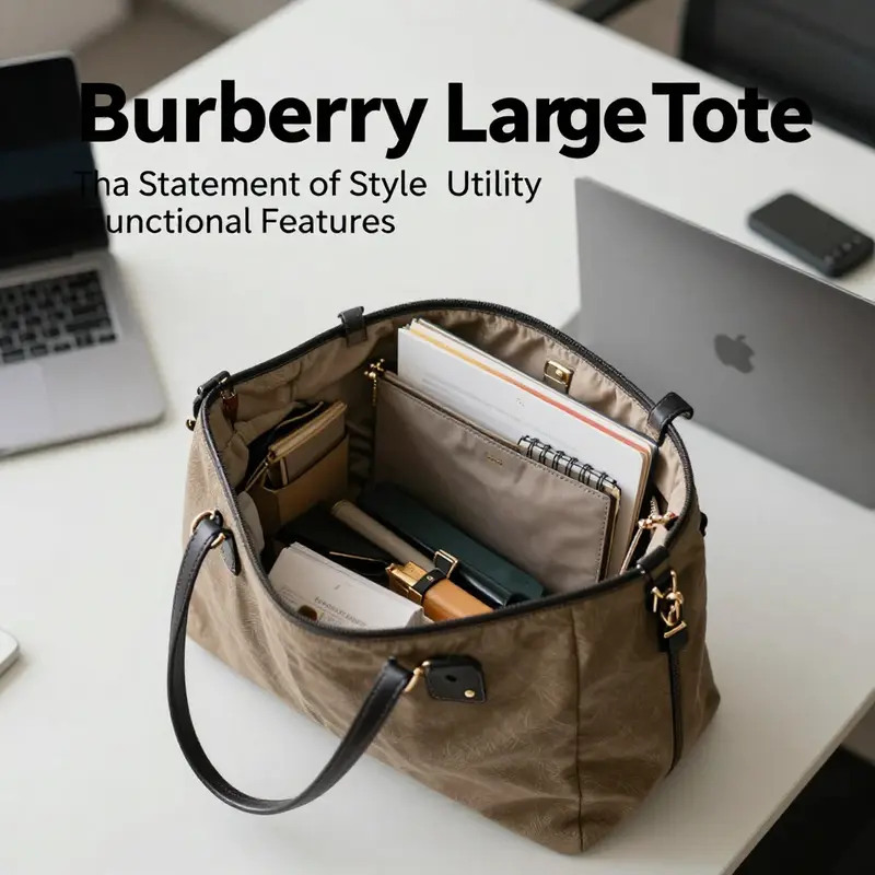 A detailed view of the signature Burberry large tote, highlighting its exquisite craftsmanship and iconic design.