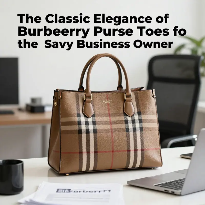 A Burberry purse tote placed on an office desk, reflecting luxury and professionalism in a business setting.