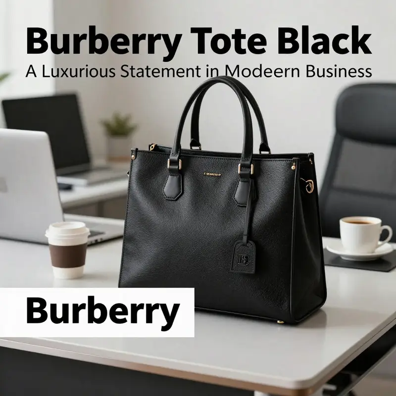 Burberry black tote bag on a stylish office desk, representing luxury and sophistication.