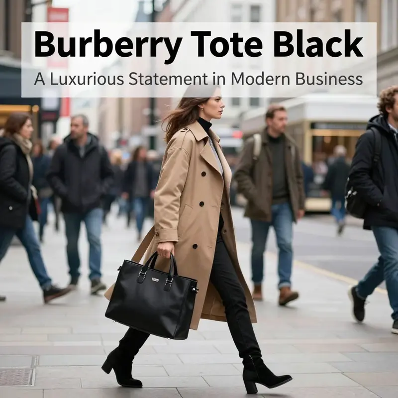 Close-up of the exquisite craftsmanship of Burberry’s black tote, showcasing premium materials and intricate design.