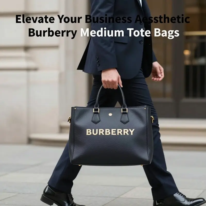 An individual in business attire carrying a Burberry medium tote bag, highlighting the elegance and functionality of the accessory.