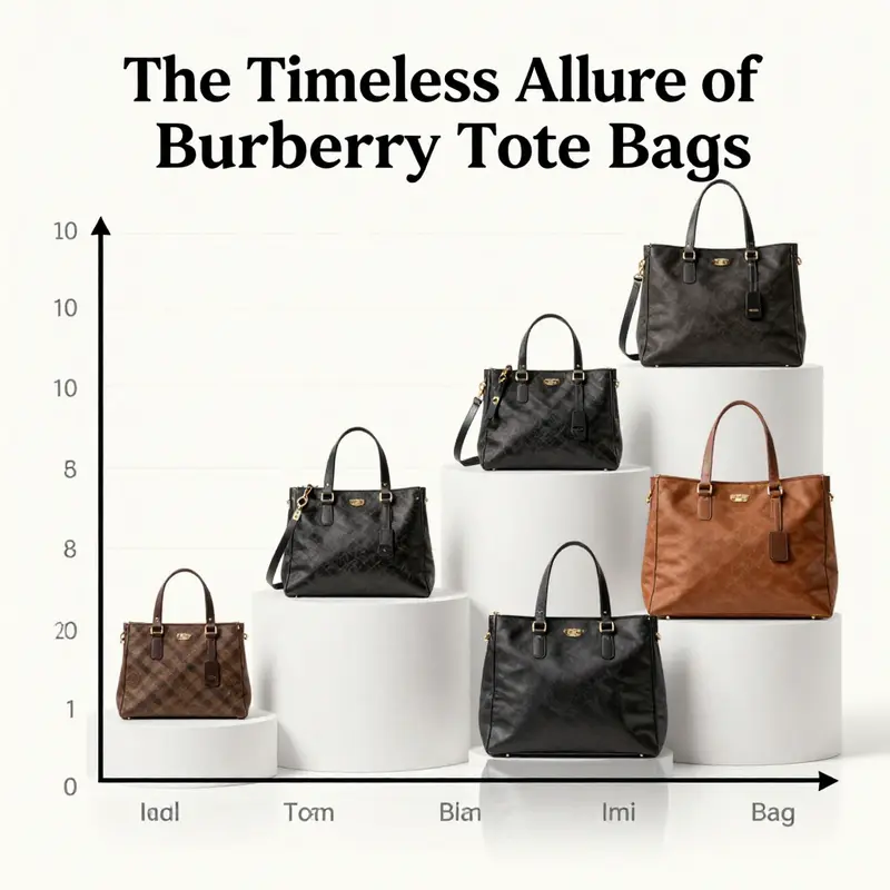 A visual timeline depicting the evolution of Burberry tote bag designs from classic patterns to contemporary styles.