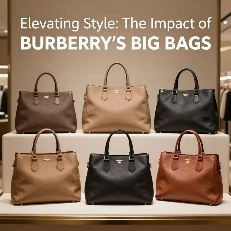 An elegant display of various Burberry big bags on a luxurious backdrop.