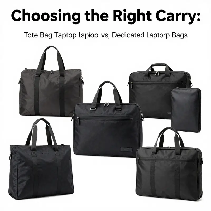 A collection of fashionable tote bags and sturdy dedicated laptop bags designed for business professionals.