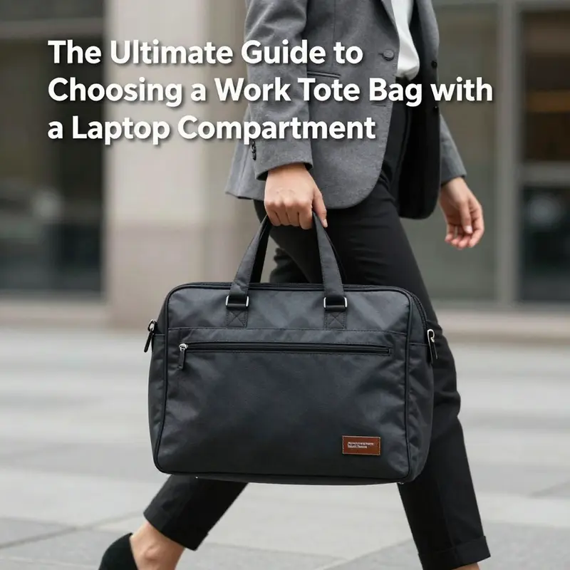 A professional-looking business owner walking in an urban area, holding a sleek work tote bag that features a laptop compartment.