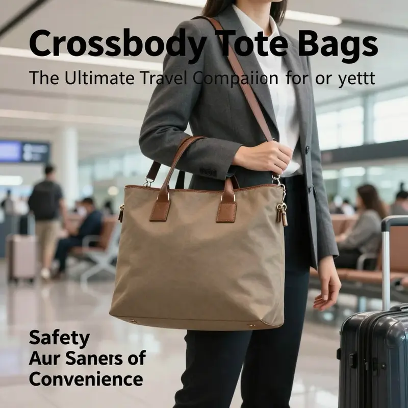 Business owner with a crossbody tote bag at the airport, highlighting the blend of security and style.