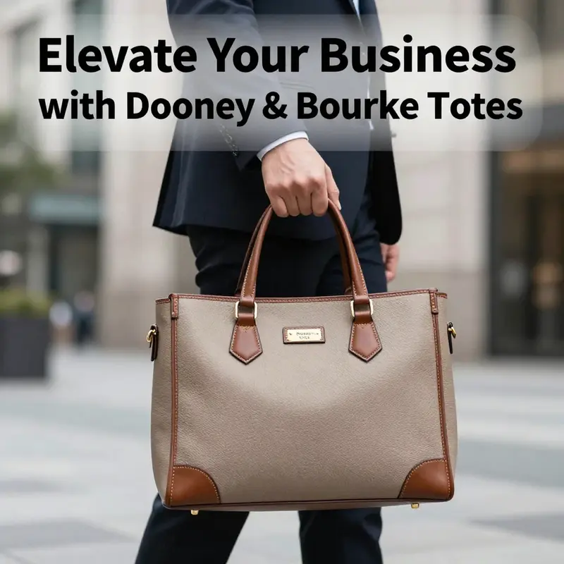 A business professional confidently carrying a Dooney & Bourke tote in an urban environment, symbolizing luxury and practicality.