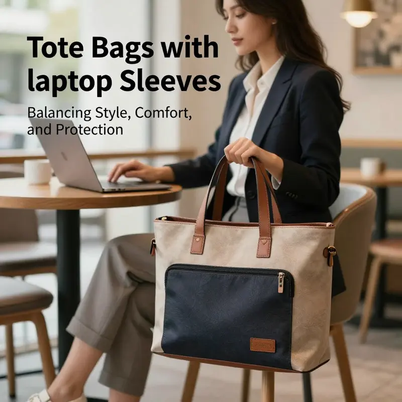 A business person in a café with a tote bag, illustrating the ideal blend of utility and elegance.