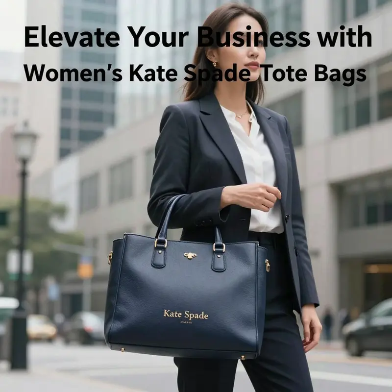 A professional woman holding a Kate Spade tote bag in a business urban scene.