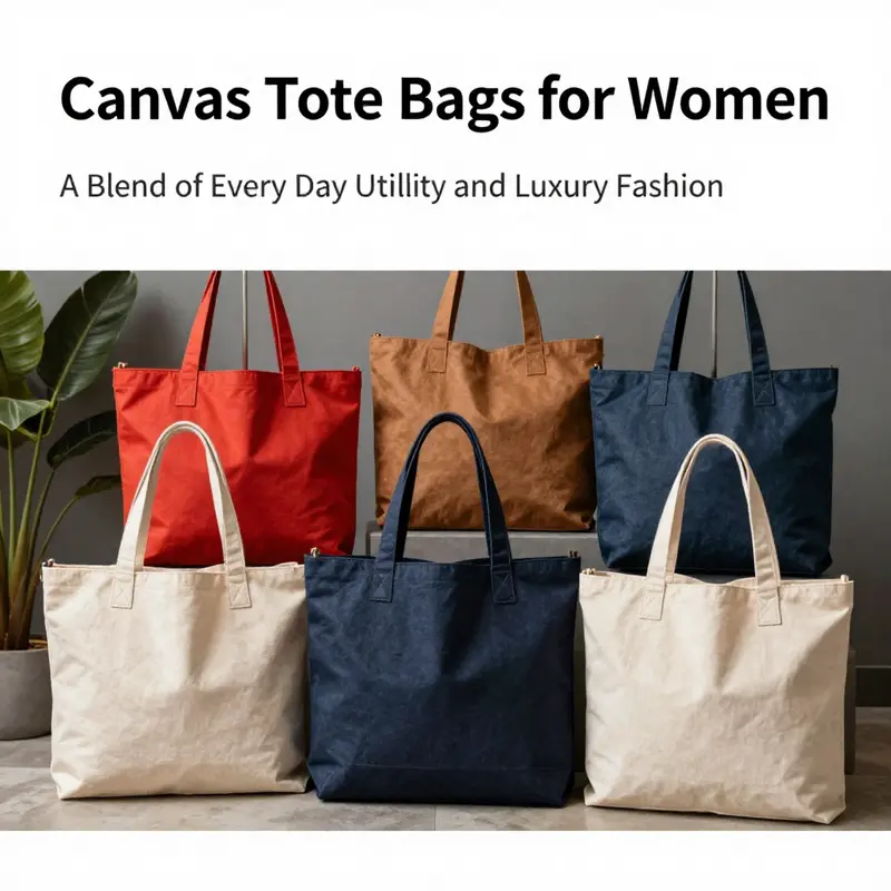 A collection of various women's canvas tote bags displaying different colors and designs, showcasing their versatility.