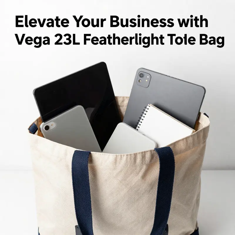 The Vega 23L Featherlight Tote exhibits a modern design merged with functionality, enhancing daily usability for business owners.
