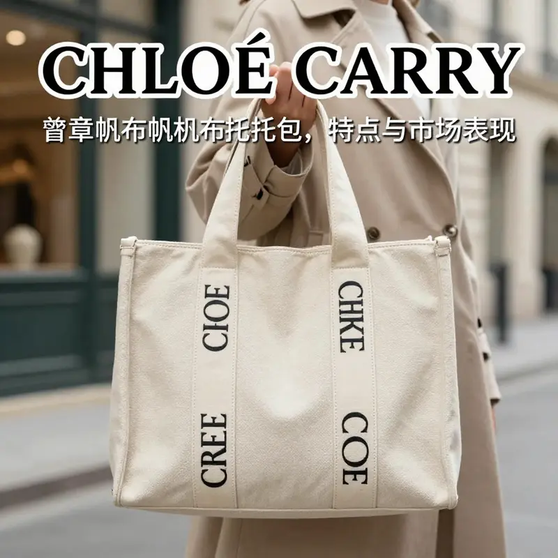 The elegant CHLOÉ CARRY帆布托特包 showcases its minimalist design and brand identity.